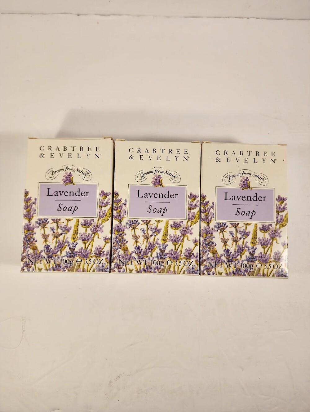 Crabtree & Evelyn Lavender Soap Lot Of Three 3.5 Ounce Bars New In Box